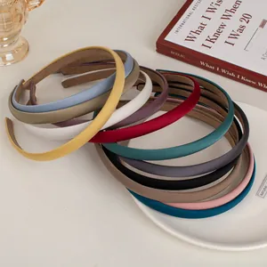Women Simple Solid Color Satin Headband Retro Padded Thin Hairband Sweet Elegant Korean Style Hair Accessories For Daily Use