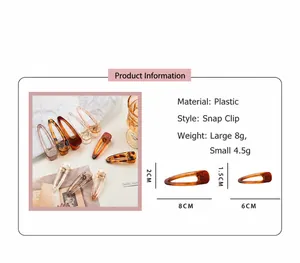 Size chart showing large 8cm and small 6cm minimalist clear plastic hair clips