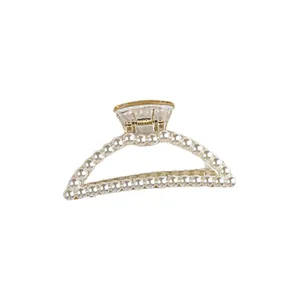 Pince à cheveux élégante en métal doré avec perles nacrées au style vintage français