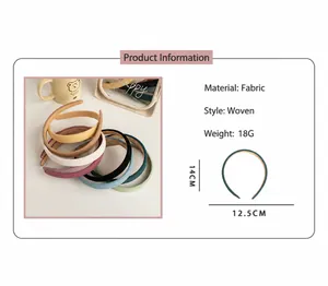 Fiche technique du serre-tête en tissu indiquant une taille de 14cm et un poids de 18g