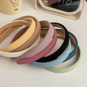 Serre-tête Vintage en Tissu Sergé Style Coréen Couleur Unie Éponge Mince Bandeau Cheveux Minimaliste Antidérapant pour Femmes Quotidien