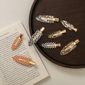 Vintage Checkerboard Acetate Hair Clips For Women No Trace Gold Silver Foil Duckbill Side Clips Hair Accessories Makeup Pins