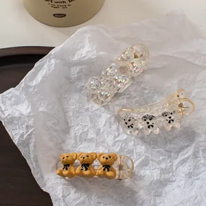 Three-piece Korean bear hair claw clip set in champagne and brown styles