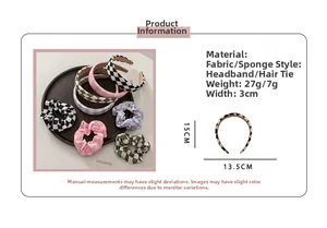 Detailed size specifications for checkerboard sponge headband and matching fabric scrunchie