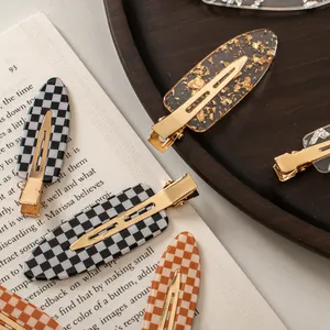 French retro checkered and gold foil acetate hair clips for women hair styling