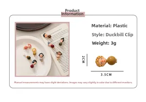 Detailed view of mini cartoon resin hair clips with size dimensions 2cm x 3.5cm