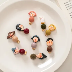 Cute Korean style hair clip set with funny cartoon characters and colorful acrylic beads
