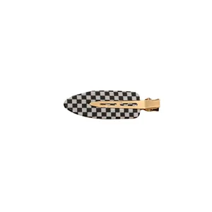 Retro checkered acetate hair clip with gold metal duckbill clip for women's hair accessory