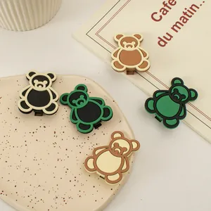 Simpatica Molletta per Capelli a Forma di Orso Cartoon Patchwork Satinato Stile Coreano Dolce Fermaglio per Capelli da Donna
