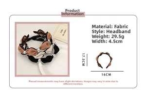 Detail specifications of pearl wide headbands showing dimensions and fabric texture