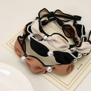 French style vintage pearl pleated wide headband set in beige black and coffee colors