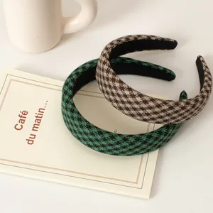 Vintage Houndstooth Plaid Padded Headband For Women Preppy Style Woven Fabric Thick Hair Hoop Retro Hair Accessory Gift