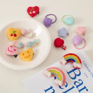 Handgefertigte Wollfilz Cartoon Haarklammern Süße Regenbogen Herz Smiley Gesicht Haarnadeln Entenschnabel Clips Haarschmuck Für Kinder