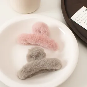Pinces à cheveux en fausse fourrure de lapin rose et grise pour coiffures d'automne