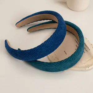 Retro corduroy wide sponge headbands in navy and dark green set of 2 for women