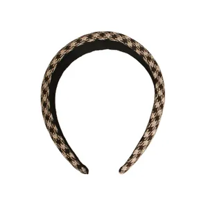 Vintage houndstooth padded headband with brown and black plaid pattern for women