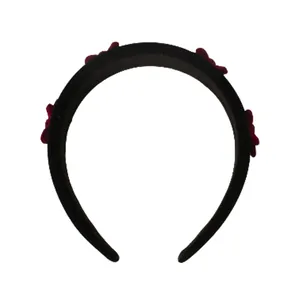 Elegant black velvet headband with burgundy bows featuring a sponge padded design for women