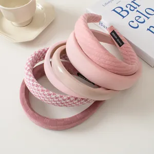 Serre-tête Femme Rose Rembourré Éponge Style Coréen Doux En Tissu Accessoires Cheveux Mode Pour Quotidien Fait À La Main