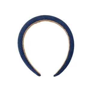 Minimalist navy blue corduroy sponge headband with non-slip lining for women