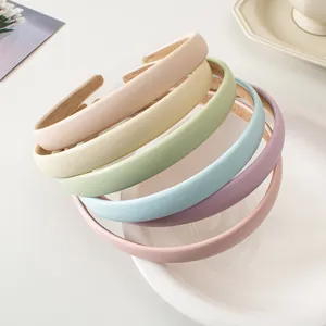 Serre-tête en Cuir PU pour Femme Couleur Macaron Simple Rembourré Antidérapant Bandeau Large Accessoires de Coiffure