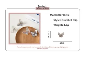 Dettaglio della clip a farfalla laser con dimensioni 3,5x4cm e peso di 3,5g