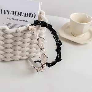 French vintage style ruched headbands in black and cream beige fabric for women