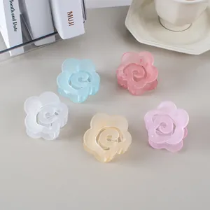Lot de cinq pinces à cheveux fleurs mates aux tons pastels sur fond minimaliste moderne