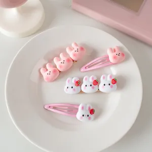 Pince à Cheveux Lapin de Dessin Animé Mignon Rose Blanc Résine Lapinou Bec de Canard BB Clip Fraise Épingle à Cheveux pour Filles Enfants Accessoires