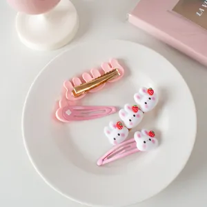 Set de pinces à cheveux lapin rose avec motifs de lapin et fraise pour filles