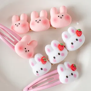 Barrettes à cheveux lapin rose mignon pour filles avec motifs lapin et fraise