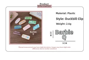 Détails de la pince à cheveux en acrylique de 5 cm avec texte tendance et dimensions
