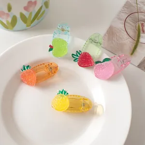 Cute Transparent Fruit Gummy Hair Clips For Girls Acrylic Duckbill Clips Strawberry Peach Apple Pineapple Hair Accessories