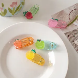 5pcs set of mini fruit hair clips featuring colorful resin strawberry and apple designs