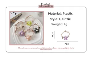 Détails des chouchous fleurs avec perles en cinq couleurs gelée et diamètre de 7cm
