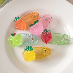 Set of cute colorful strawberry and fruit shaped transparent hair clips for kids