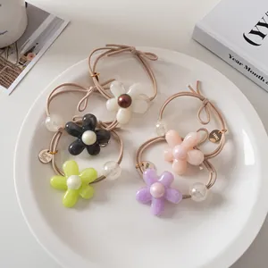 Doux Élastiques à Cheveux en Résine Forme de Fleur Avec Imitation de Künstliche Perle Fait à la Main Style Coréen Corde à Cheveux pour Femmes Filles