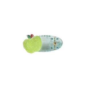 Cute transparent blue hair clip with a green frosted apple charm for kids and girls