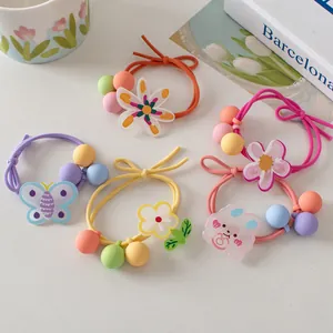 Sweet Candy Color Flower Rabbit Butterfly Hair Ties Frosted Beads Acrylic Charm Elastic Rubber Band Girls Hair Accessories