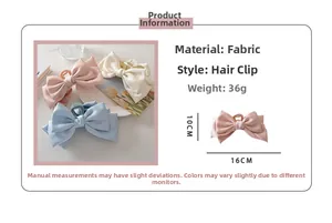 Detailed size specifications for large satin bow hair claw clips in assorted colors