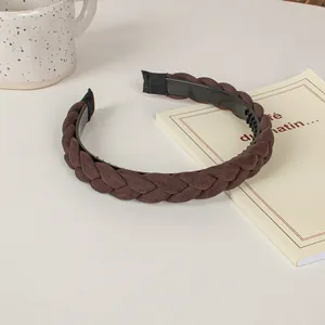 Knitted dark brown sponge headband with high crown design and non-slip inner teeth