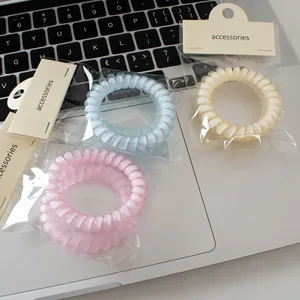 Pack de 3 coleteros de espiral mate en colores gelatina rosa, azul y beige suave