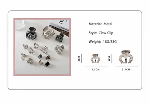 Detailed view of silver metal claw clips showing 3.5cm size and 18g/33g weight specs