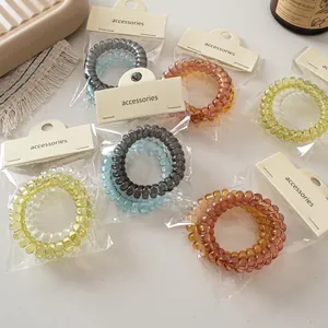 Women Fashion Telephone Wire Hair Rings High Elastic Spiral Seamless Plastic Resin Hair Ties Simple Style Hair Accessories Set
