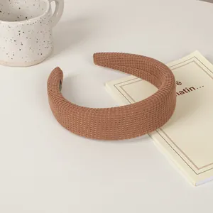 Padded brown waffle-textured sponge headband for high crown aesthetic styling