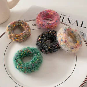 Femme Douce Laine à Tricoter Pois Chouchous Boules de Laine Colorées Élastiques à Cheveux Épais Accessoires Automne Hiver