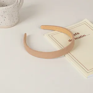 French style padded light brown herringbone fabric headband for women daily wear