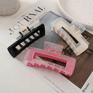 Lot de 3 grandes pinces à cheveux rectangulaires en noir, rose et blanc mat élégant