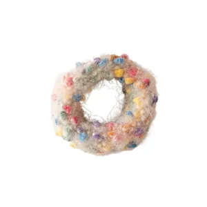 Élastique à cheveux en peluche avec pompons colorés en tissu tricoté de haute élasticité