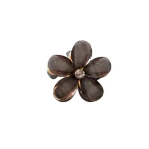 Mini molletta per capelli a fiore in resina grigio scuro traslucida con paillettes lucide