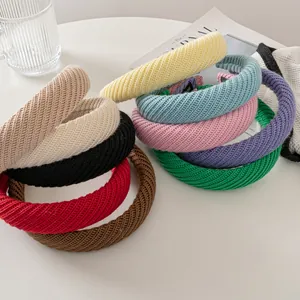 Retro knit wide headband in multiple colors featuring a textured thick padded design